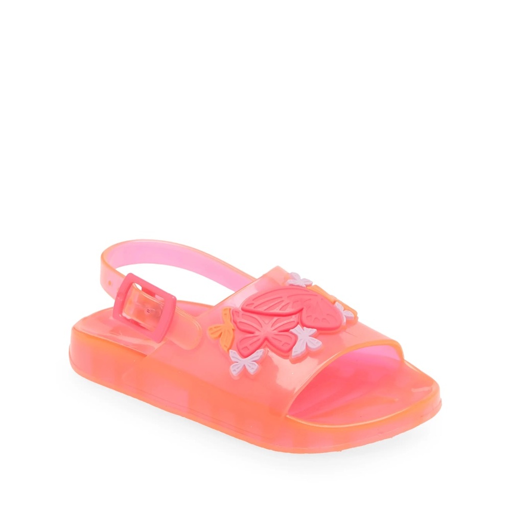 Sophia Webster Kids Neon Pink Orange Jelly Sandals with Butterfly Appliqué